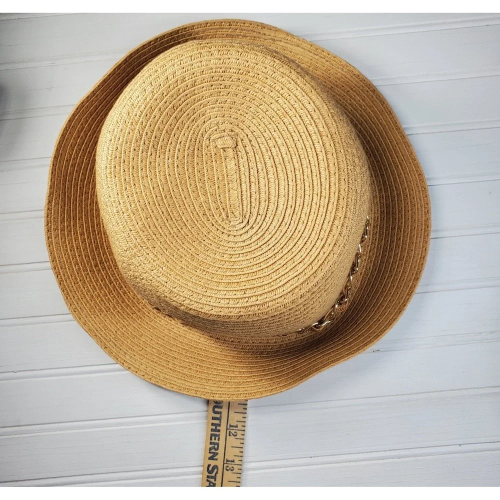 August Woven Paper Straw‎ Bucket Hat  One Size Adjustable Natural Beach Vacation
